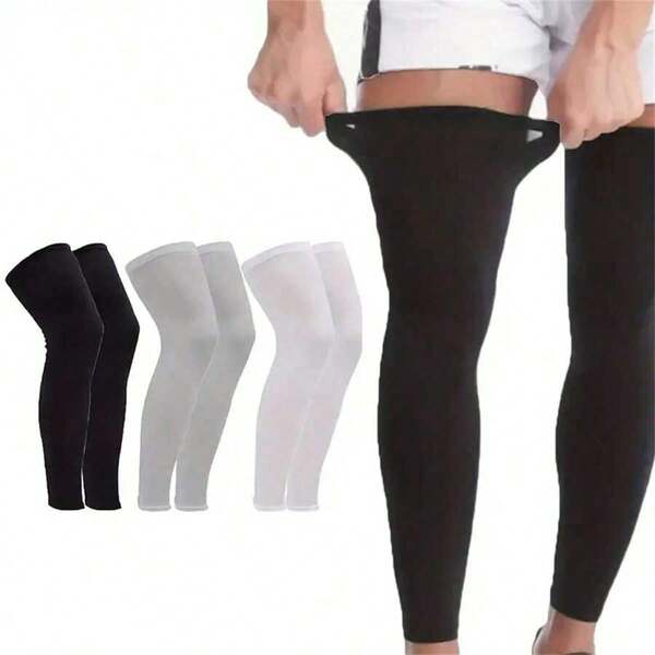 1 Pair Men'S Sports Compression Leg Sleeves, Breathable Cooling Ice Fabric, Solid Color, Machine Washable, Suitable For Cycling, Hiking, Basketball, Football - Summer Outdoor Sports Gear