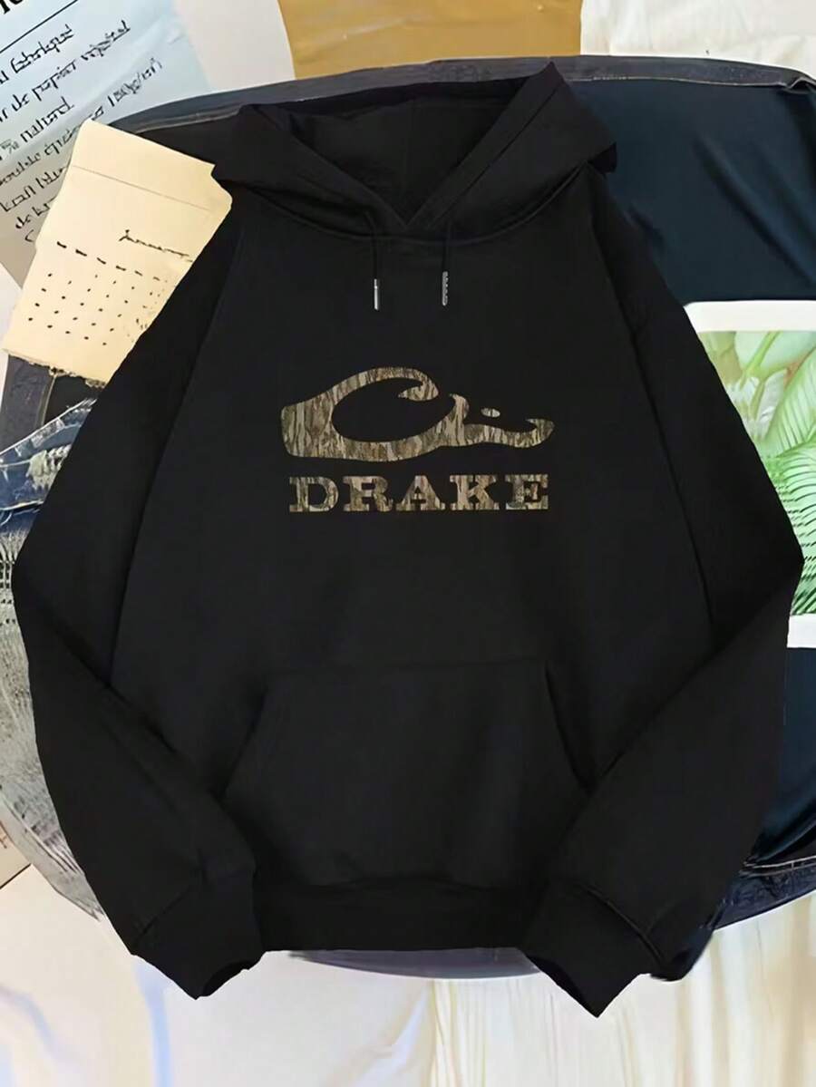 Men'S Casual Hooded Sweatshirt, Polyester Knit Fabric, Slight Stretch, With Drawstring Hood, Pocket, Regular Fit, Four Seasons, Inspirational Quote Print Pattern, 300g/M Weight, For Men,Fall Hoodies,Men's Fall Clothes,Street Wear,Halloween,Mens Hoodies,Y2k Clothes,Jesus Hoodie,Thanksgiving Day,Nightmare Before Christmas,Christmas - Black - View 1