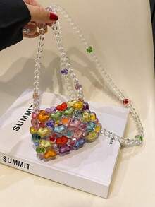 Mini Heart Shape Beaded Square Bag Colorblock Fashionable, Perfect For Music Festival, Perfect Valentine's Day Gift For Her, Best Valentines' Gift Choice Ever, Fashionable Heart Purse, Perfectly Match With Valentine Day Dress - Nhiều màu - Xem 3