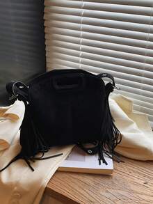 2025 New Arrival Unique Design Tassel Handbag, Personalized Fashion Versatile Tote Bag, Casual Commute Shoulder Crossbody Bag - Black - View 7