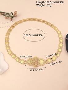 1pc Small Size Hexagon Napoleon Portrait Metal Waist Belt, Middle Eastern Bride Wedding Party Holiday Wear Waist Chain