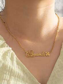 1 Minimalist Customized Name Necklace With Clover, Personalized Name Clover Necklace, Customized Stainless Steel Pendant Fashion Jewelry Necklace, Unique Birthday Gift For Her, Valentine's Day Gift, Bridesmaid Gift, Christmas Gift, Mother's Day Gift - Multicolor - View 2