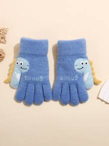 1 双儿童手套，秋冬季保暖毛绒五指可爱卡通恐龙针织手套，适合 3-7 岁男孩女孩 - 恐龍手套 - 查看 5