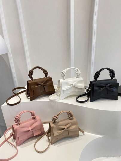 1pc Pu Magnetic Closure Fashion Sweet Bow Handbag, Adjustable Shoulder Strap, Fashionable And Versatile Shoulder Crossbody Bag Suitable For Daily Use, High-Value Bag, Suitable For Teenagers Going Out Shopping, Commuting, Daily Use, Giving A Perfect Gift