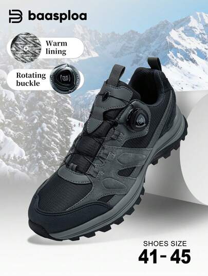baasploa 1 Pair Men's Hiking Boots, Outdoor Sports Shoes, Trekking Shoes, Anti-Slip Lightweight Winter Sneakers, Breathable Trail Running Shoes With Rotary Buckle, Comfortable For Hiking, Camping, Spring/Autumn