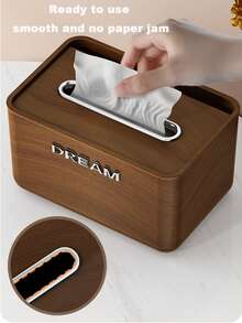 1-Piece Desktop Tissue Box Cover, Plastic Tissue Dispenser, Wood-Grain Imitation Desktop Tissue Box, Desktop Tissue Holder, Suitable For Bathroom, Living Room, Bedroom - Home Decor Accessories