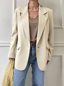 Livesso 1pc Men's Casual Business Loose Fit Solid Color Blazer,Fall Clothes - Beige - View 5