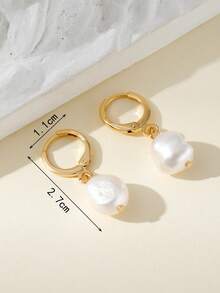 1 par de pendientes elegantes de gota de perlas falsas, joyería de cobre para mujeres para fiesta - Multicolor - Ver 4