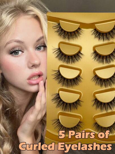 5/7 Pairs 3D Artificial Mink Eyelashes With Cat Whisker Design, Natural Cross Fiber Thin Winged Eyelash Extensions, Suitable For Cute Women Everyday And Dating Makeup Strip Lashes