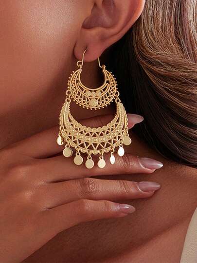 2 Stücke Cut Out vintage U-förmige Quasten Ohrringe, bohemian Stil Quasten Halbmond lange Ohrringe zum Baumeln