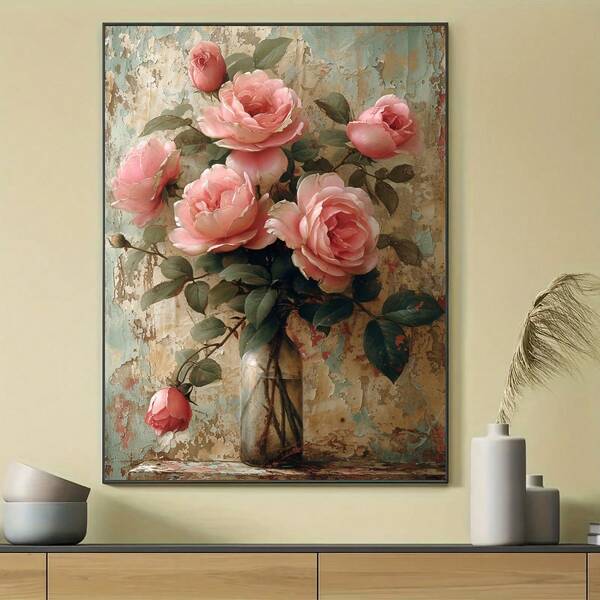 1pc, Stylish Canvas Wall Art - Vibrant Floral Modern Poster, Perfect Gift Idea, Wall Art, Posters, Hangable, Suitable For Home Decor, Wall Decor, Bathroom Decor, Bedroom Decor, Living Room Decor, Kitchen Decor, Office Decor - Canvas Material (Optional Frame)