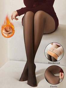 1pc Women's Semi-Sheer Tights, Thick Warm, High Waist Elastic Pants, 220g, Comfortable - 黑色 - 查看 12