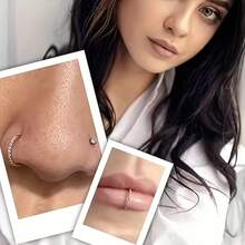 Stylish 304 Stainless Steel Synthetic Zirconium Nose Ring And Ear Cuff Set With Seamless Spiral Cartilage Earrings, Minimalist Style Piercing Jewelry For All Seasons, Parties, And Casual Attire