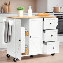 Chic White Home Kitchen Island Cart,  Storage Cabinet & 3 Drawers, Stylish 2 Adjustable Shelves - 白色 - 查看 2