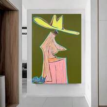 1pc Frameless Abstract Cowgirl In Pink And Yellow HD Art Print Canvas Wall Art - Vibrant Fashion Wall Art For Home Decor, Office Style, Perfect Gift Idea, Or Wholesale Business Essential, Office Wall Art | Vibrant Wall Art | Detailed Print Quality, Cowboy Decor - 多色 - 查看 3