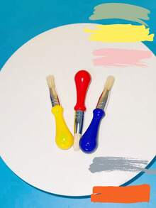 3/6支粗柄猪鬃毛画笔创意儿童绘画画笔套装涂鸦工具 - 彩色 - 查看 4