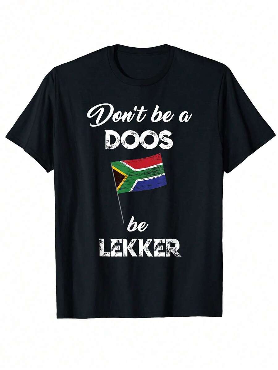 Camiseta de Hombre "Don't Be A Doos Be Lekker" con Eslogan Africano Divertido - 100% Algodón, Camiseta Casual Negra con Gráfico de Bandera Sudafricana, Tela Suave y Transpirable para Uso Diario, Viajes y Deportes, Ropa de Ocio| Camiseta gráfica llamativa| Camiseta de manga corta - Negro - Ver 1