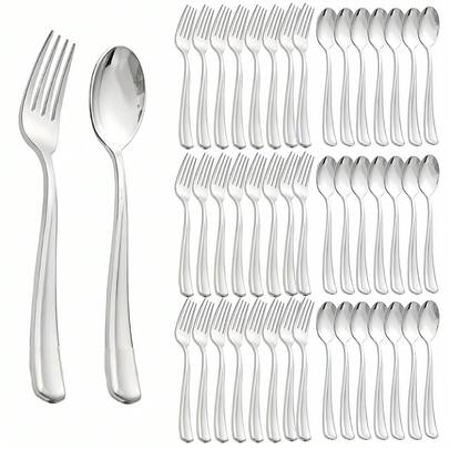 100-delars silverbestickset i plast - silverfärgade salladsgafflar/pastagafflar/förrättsgafflar, silverfärgade dessertskedar/kaffeskedar/glassskedar/müsliskedar, julbestickset, återanvändbara eleganta bestick för festdekorationer, lämpliga för födelsedagsfest, bröllop, årsdag, jul, skolsammankomster, utomhuspicknick, festmiddag