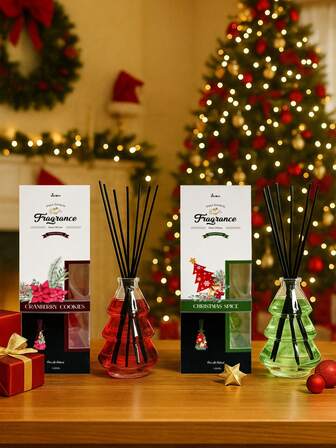 1 件圣诞节 100ml 无火香薰套装蔓越莓、拐杖糖、圣诞香料、香脂和雪松四种香味藤条陶瓷挥发性香味节日礼物家居香水酒店房间客厅香薰套装闺蜜礼物、女士礼物、冬季礼物、圣诞礼物
