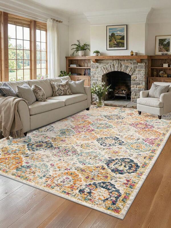 1 pièce Tapis de sol gris, velours bohème lavable, 900g/m² pour salon, chambre, cuisine, extérieur, bureau, entrée