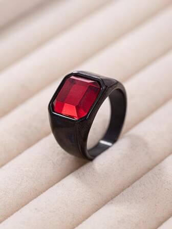 1 件男士红色锆石不锈钢戒指