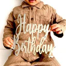 DHappy Birthday Wooden Sign For Backdrop Wall Photo Prop Cutout Rustic Birthday Party Decoration - 白色 - 查看 3