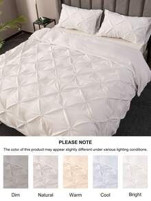 Bộ 3 vỏ chăn polyester xếp ly màu trắng, Bộ đồ giường sang trọng hiện đại cho mọi mùa, Trang trí phòng ngủ, Vỏ chăn sang trọng cho phòng khách, Mềm mại & thoáng khí (1 chăn + 2 vỏ gối, Không có ruột) - trắng - Xem 2