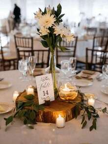 20pcs Natural Round Wooden Slices, Rustic Candle Holders, Suitable For Dining Table, Wedding, Birthday, DIY Crafts And Home Decor