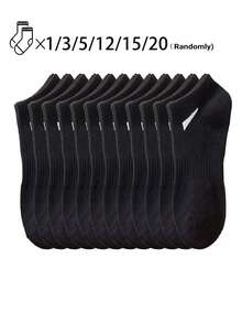 1/3/5/12/15/20 双装舒适透气短袜，斜纹装饰黑色袜子，男士短袜，中筒运动袜，男士袜子，柔软男士短袜，常规男士短袜，日常穿着袜 - 黑色 - 查看 13