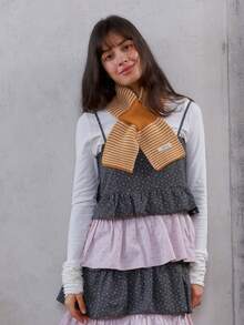 1pc Striped Casual Wool Blend Criss-Cross Neck Warmer Scarf, Decorative For Spring, Autumn & Winter