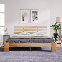 Letto in legno massello, letto matrimoniale con testiera, giroletto con rete a doghe - 200 x 140 cm, letto matrimoniale in legno massello utilizzabile come letto in pino - Naturale - Visualizzare 3