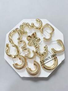 8/10/18pcs Gold/Twisted C-Shape Hoop Earrings, Fashionable Earring Set - Gold - View 2