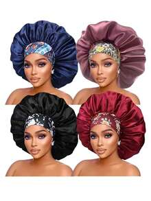 1/2/3/4/5/6/8 piezas Diseño de ala ancha de gran tamaño con banda elástica ajustable y correa floral para cabello rizado y liso, gorro para dormir - 2 piezas multicolor - Ver 8