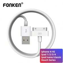 30针USB充电线，兼容 4/4S、1/2/3/4、iPod Nano/Classic、iTouch系列及其他设备，支持快速充电和数据同步 - 白色 - 查看 3