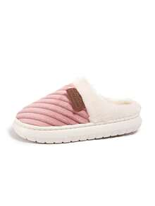 Women's Simple Solid Color Slippers, New 2025 Autumn/Winter Indoor Home Warm Plush Lining Thick Sole Anti-Slip Slides - Pink - View 2