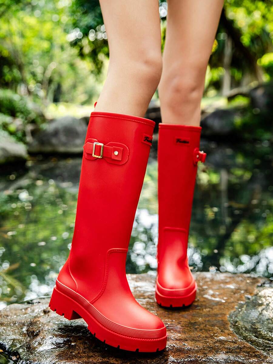 Fashionable Korean-Style Minimalist High-Tube Rain Boots For Women - Waterproof, Non-Slip, Wear-Resistant, Suitable For Outdoor Wear & Kitchen Work, Pull-On Style Women's Footwear