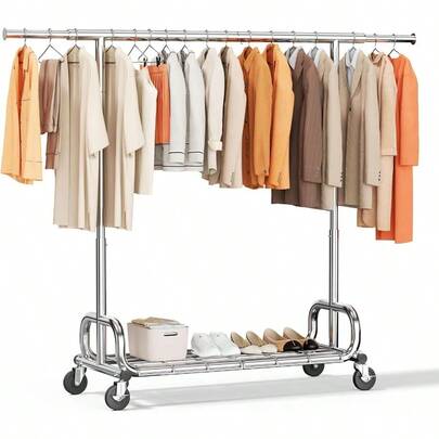 HOKEEPER Heavy Duty Clothes Rail 204kg 450s Capacity Adjustable Height And Extendable Hanging Rack With Lockable Wheels Space Saving For Bedroom Small