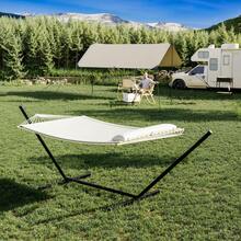 Huisuilinss Double Hammock,2 Person Hammock Set With Quick-Lock Steel Stand,Portable Fabric Hammock With Pillow,Indoor Outdoor Lounger For Patio Camping Backyard,500lb Capacity,Flat - Beige - View 8