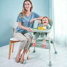 Children's Dining Chair Adjustable Height Baby Highchair With Detachable Seat For Easy Cleaning And Storage - 綠色 - 查看 3