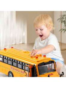 1 件校车玩具男孩儿童仿真音乐故事巴士车宝宝模型惯性巴士，可作为生日、圣诞节和万圣节礼物 - 彩色 - 查看 4