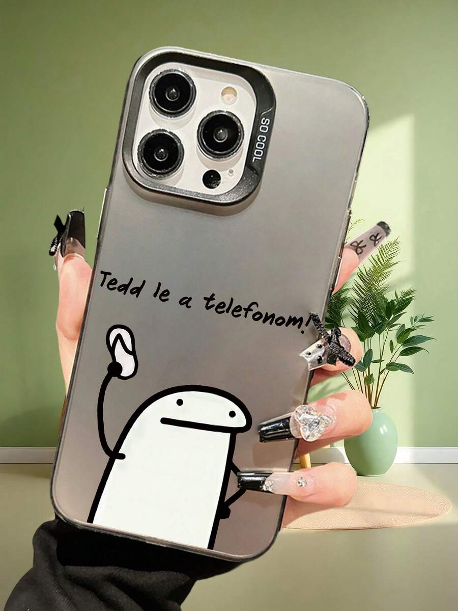 1pc Minimalist High-End Funny Cartoon Pattern Phone Case, Fashionable Anti-Slip Luxurious Texture, Suitable For Apple 17/16/15/14/13/12/11 Pro Max And Galaxy S23/S22/S21 And A54/A53/A52/A34/A15 Series, Great Gift For Coworkers, Friends, Family, Couples, Yourself, Birthday, Halloween, Christmas - Black - View 1
