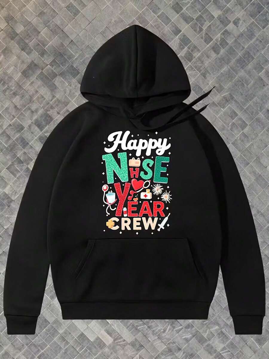 Men's Black Retro 70s Disco Party Hoodie - Happy New Year Sparkle Print With 70s Icons (Bell-Bottoms/Flower Power) - Slim-Fit Hooded Sweatshirt For NYE Celebrations, Machine Washable Winter Warm Pullover - Casual Outfit,Fall Hoodies,Men's Fall Clothes,Street Wear,Halloween,Mens Hoodies,Y2k Clothes,Jesus Hoodie,Thanksgiving Day,Nightmare Before Christmas,Christmas - Black - View 1