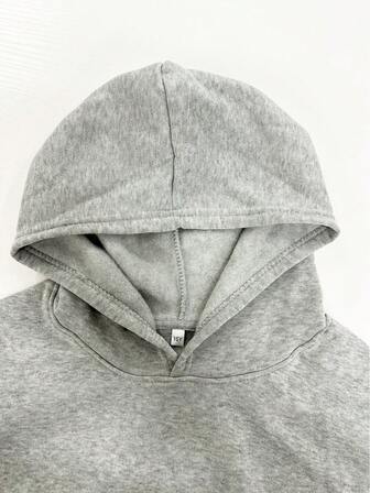 Youth Autumn/Winter Light Gray Solid Color Floral Fleece Sweatshirt, Warm, Hooded, Suitable For Teen Boys