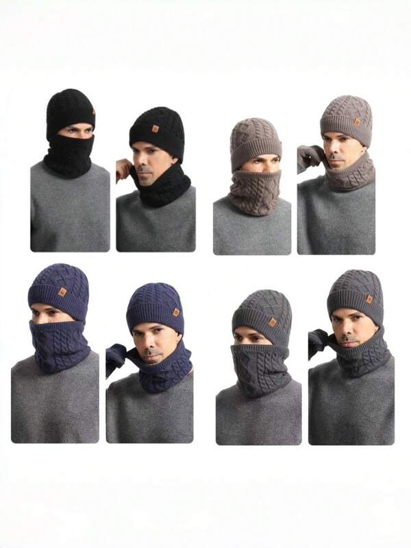 3pcs Men's Hat, Scarf And Gloves Fleece Set, Outdoor Cycling Hiking Travel Accessories