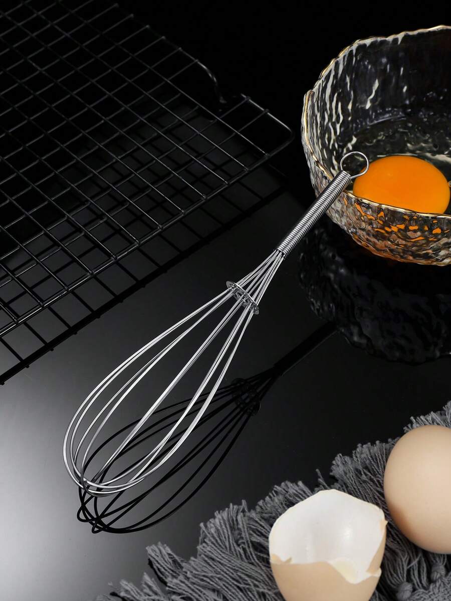 1pc Stainless Steel Spring Handle Manual Egg Beater, Cream Whipper, Baking Tool - Silver - View 1