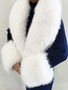 1. Faux Fur Collar & Cuff Set, Warm Faux Fur Scarf, Fluffy Oversized Furry Shawl Wrap For Women In Winter, Suitable For Dresses, Christmas Decoration - Multicolor - View 4