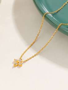 1 pieza Collar con colgante de trébol de cuatro hojas de circonita de moda, collar delicado y elegante chapado en oro de 18K para mujeres