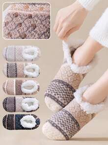 1 Pair Women's Vintage Style Coral Fleece Indoor Fluffy Socks, Warm & Non,Slip, Suitable For Home Wear In Autumn/Winter, Cozy Socks - Multicolor - View 2