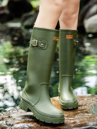 时尚韩式简约高筒女雨靴 - 防水、防滑、耐磨、适合户外穿着和厨房工作、套穿式女鞋