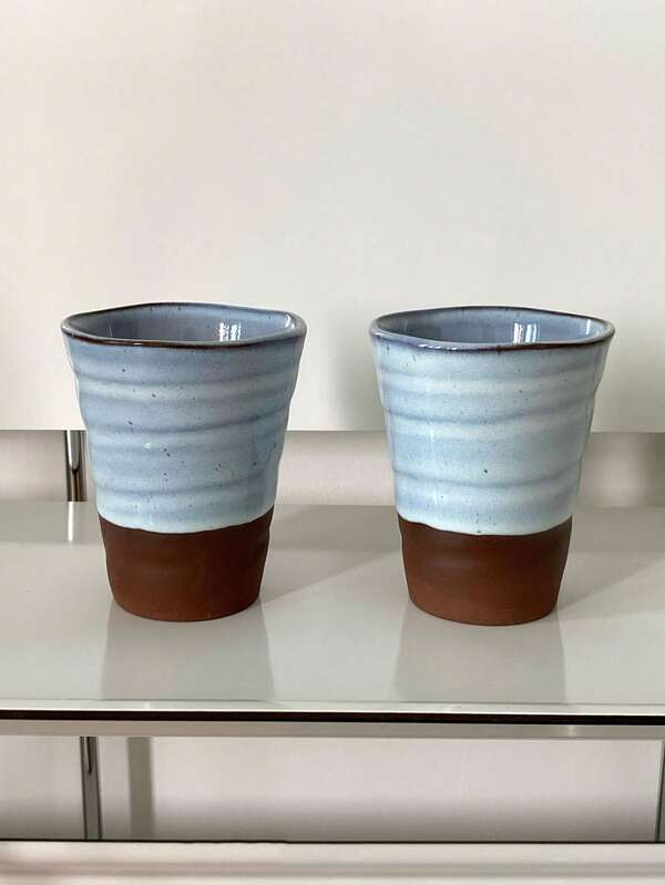 150ml asymmetrische blaue Reaktivglasur handgefertigte Vintage Keramiktasse, Retro grobe Keramik Kaffeetasse, Teetasse, Frühstückstasse, Milchtasse, Keramiktasse, grobe Keramik Verbundtasse mit Henkel, Unterglasur farbige Kaffee- und Teetasse